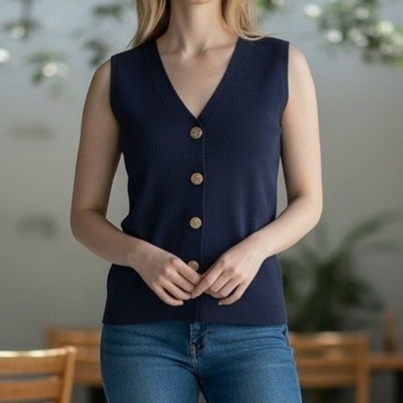 Cyrus Sweaters - Cyrus Sweater Vest Size S Womens Navy Blue Excellent Gold Hammered Button Knit
